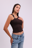 Brown Asymmetrical Top with Gold Clip Detail