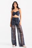 Navy Blue Crop Top with Geomatric Pattern