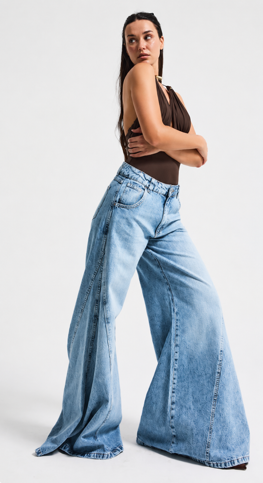 Light-Wash Wide Leg Denim