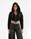 Cropped Black Corset Style Zip-up Hoodie