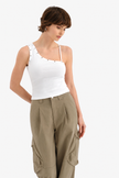 Cream Ribbed Tanktop with Silver Stud Detail