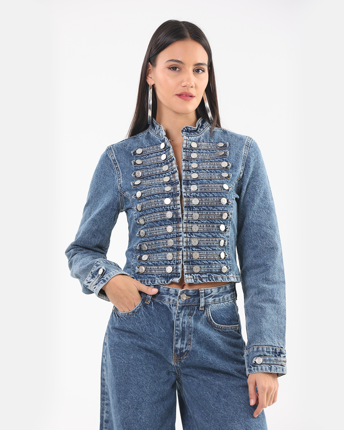 Military-Style Denim Jacket