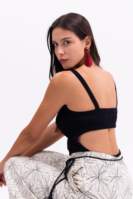 Knitted Square Neck Black Bodysuit