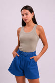 Cafe Shiny Look Crew Neck Tank Top