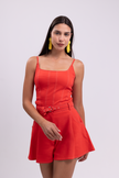 Thin Strap Denim Textured Coral Blouse
