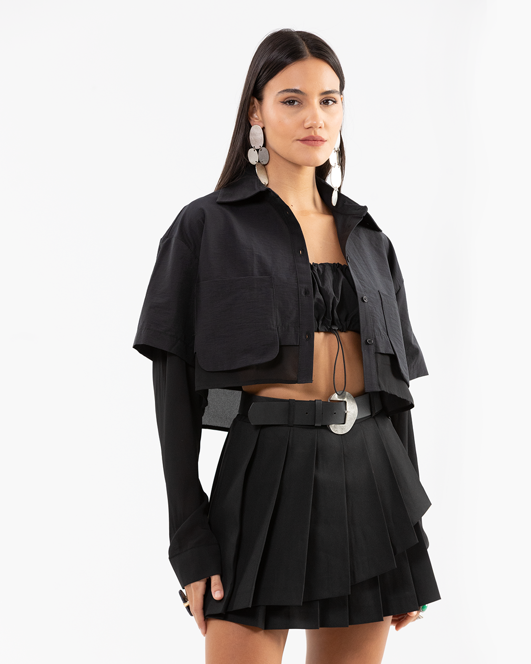 Layered Cropped Black Shirt