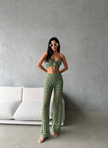 Olive Green Set - Crop Top & Wide-Leg Crochet Pants