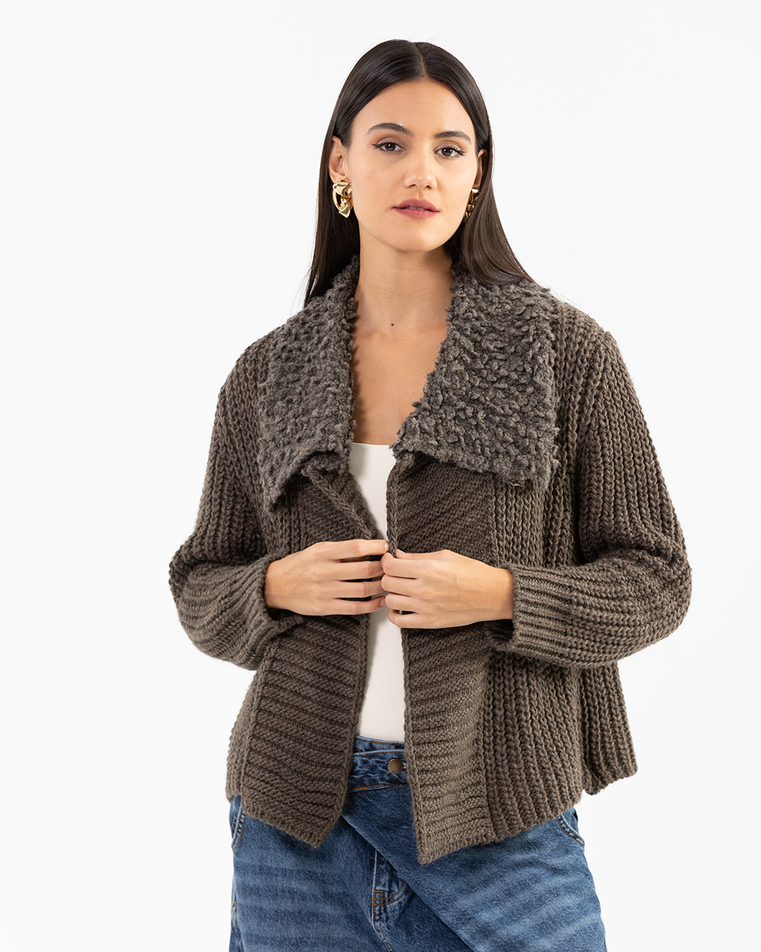Grey Textured Knot Cardigan