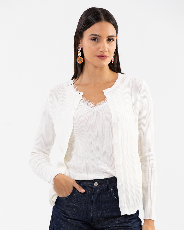 White 2-in-1 Lace Trim Knot Top
