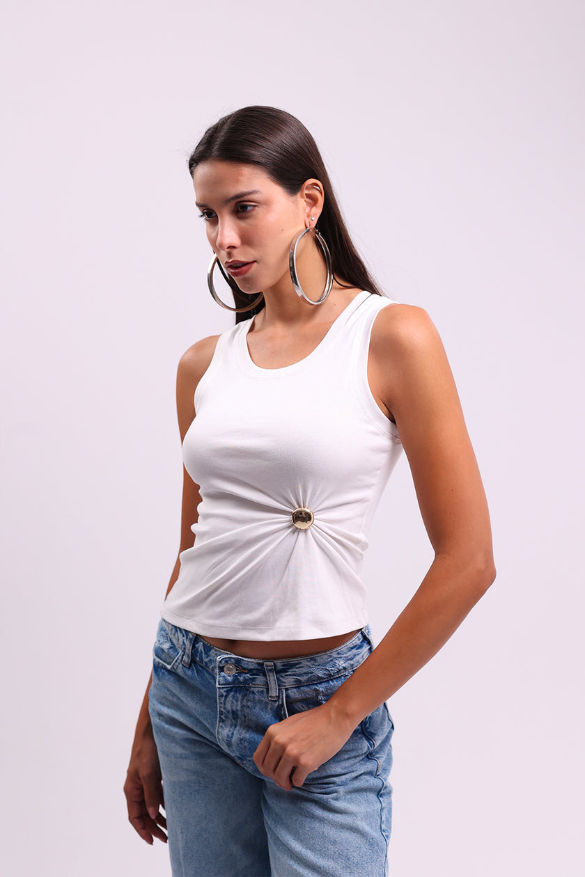 White Button Tank Top