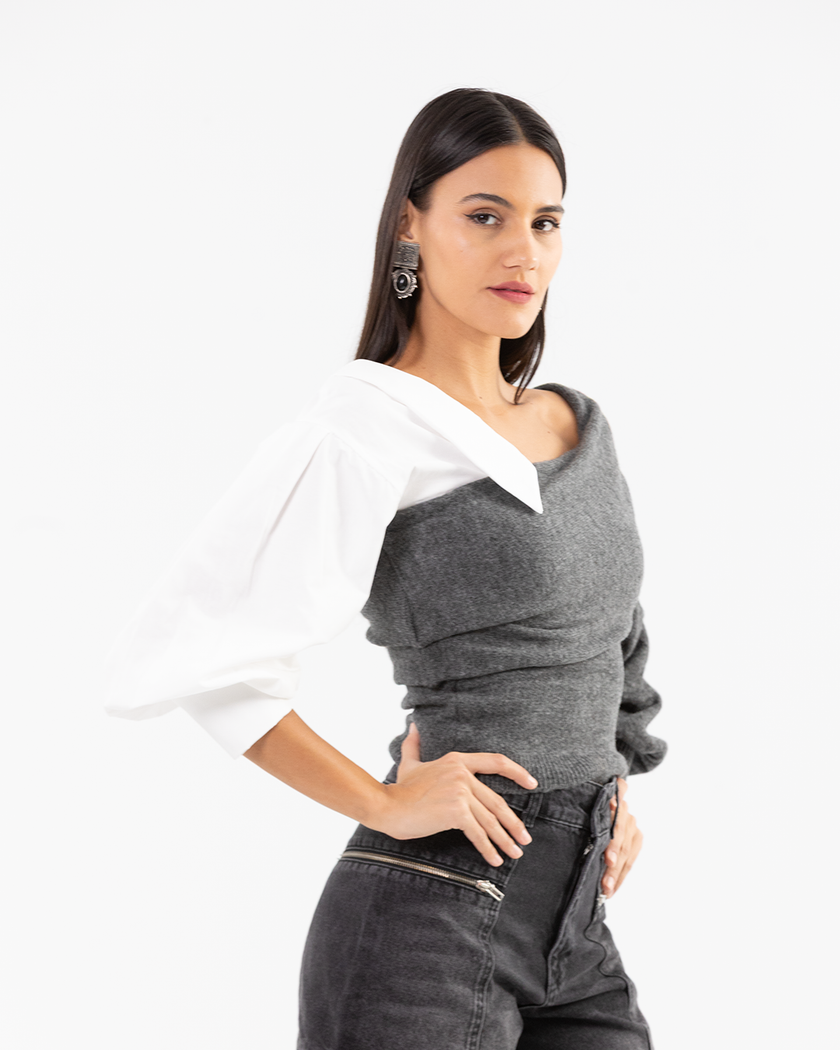 Dark Grey Layered Collar Knit