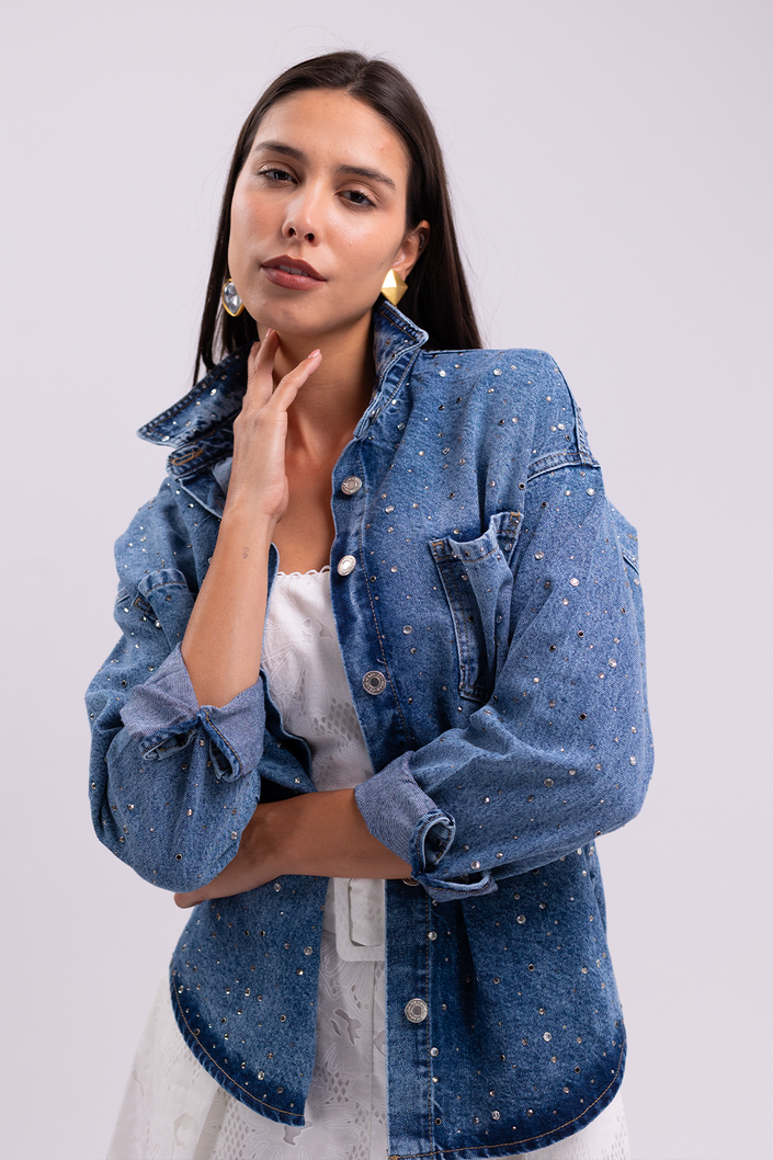 Bejeweled Oversized Denim Shirt