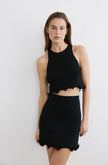 Crew Neck Sleeveless Black Crop Knit Blouse