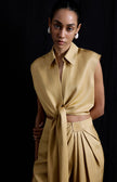 Tie Front Linen Blend Camel Vest