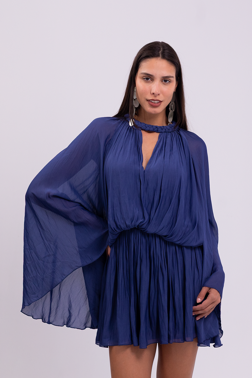 Ruffle Sleeve Mini Navy Dress