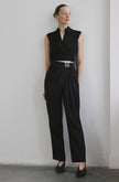 Front Pleated Linen Blend Black Trousers