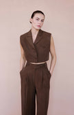 Blazer Collar Padded Crop Brown Vest