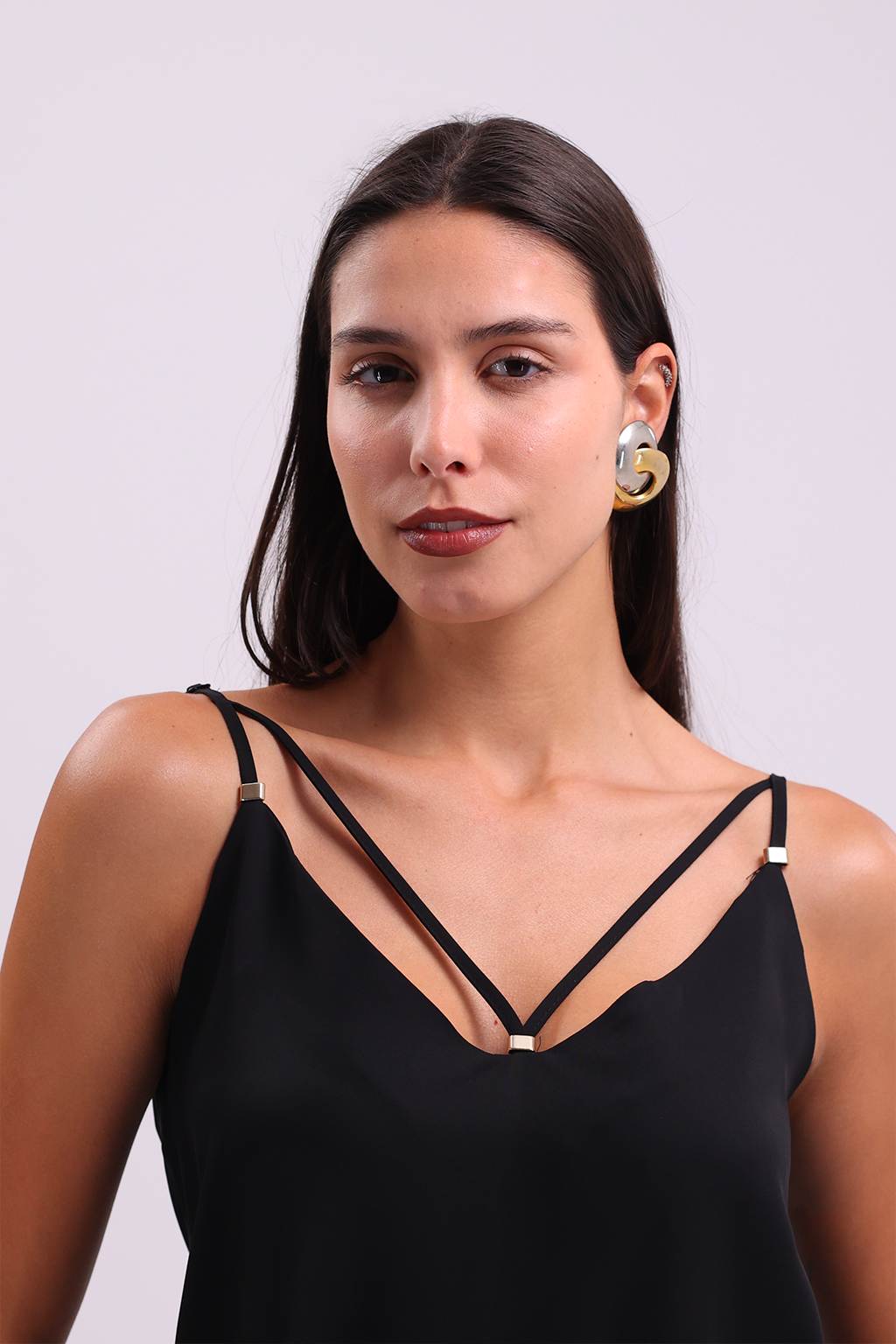 V-Neck Double Strap Black Top