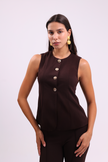 Gold Buttom Vest & Pants in Brown