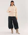 Cream Boucle Jacket with Oversized Flap Pockets