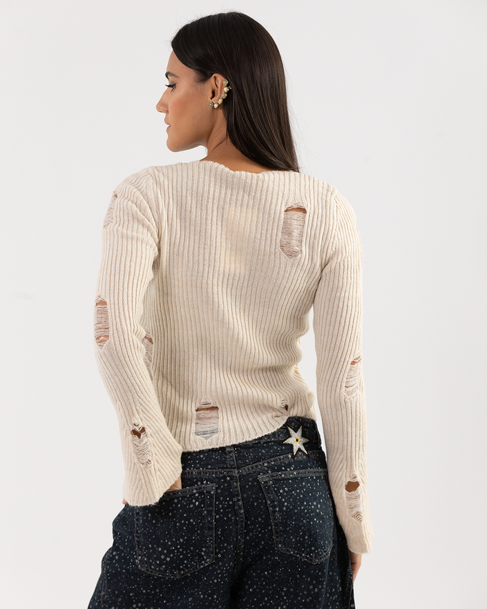 Crème Ribbed Knit Sweater