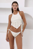 White Studded Bikini Top - Gold Rhinestone Embellishments
