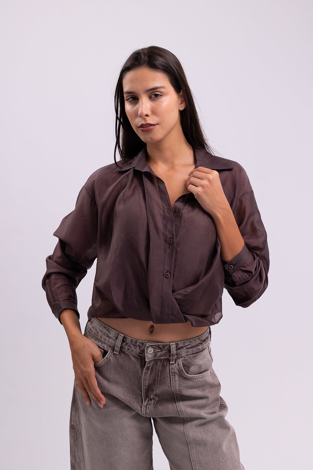 Chocolate Button-Up Blouse