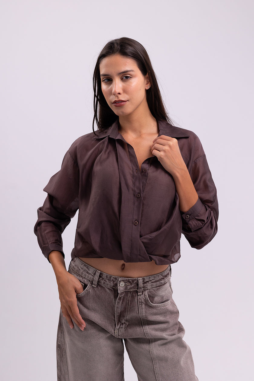 Chocolate Button-Up Blouse