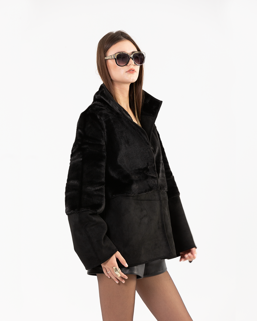 Reversible Jacket with Furry Panel Details