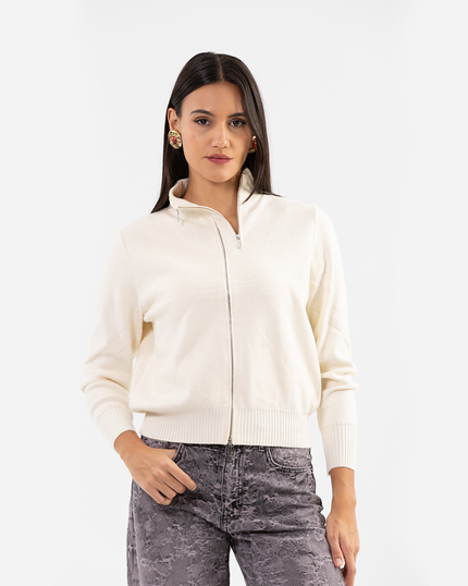 Double-Zip Ivory Knot Jacket