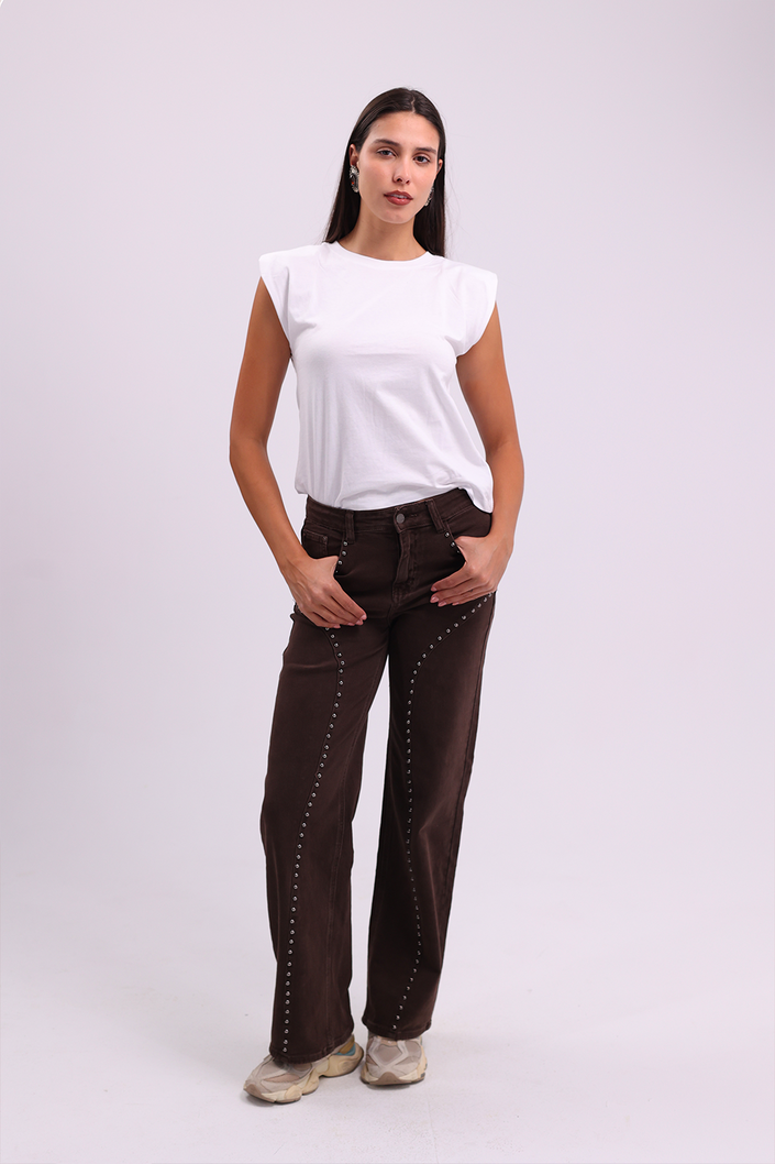 Studded Detail Brown Jeans