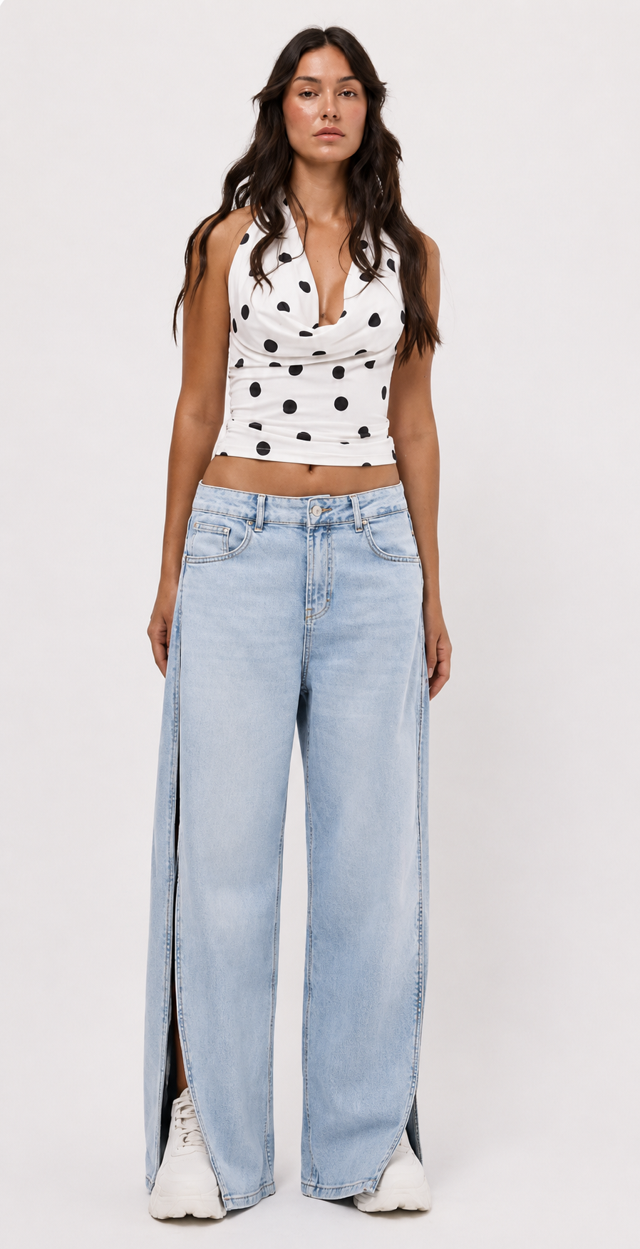 Light Blue Denim with Side Zip Detail