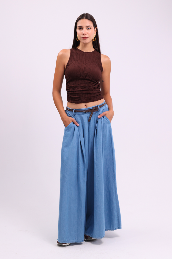 Palazzo Denim Effect Pants