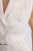 Blazer Collar Padded Crop Ecru Vest