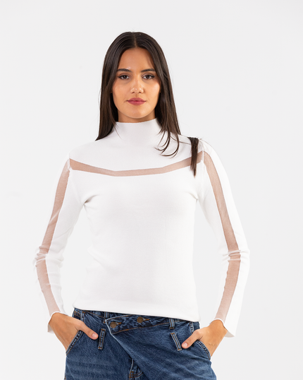 Sculpted Stripe High-Neck Pullover