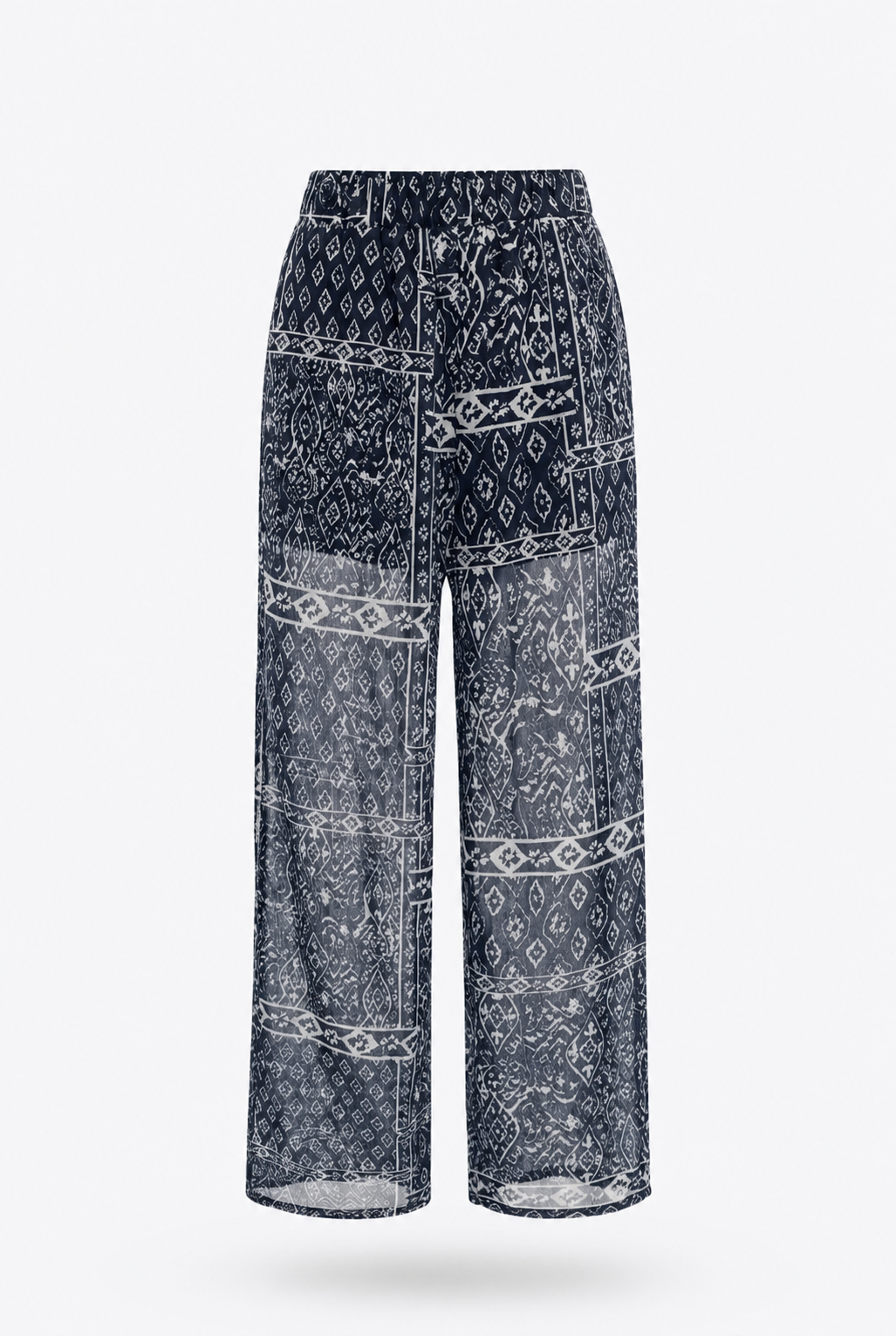 Navy Blue Wide Leg Trouser Sheer Fabric Design