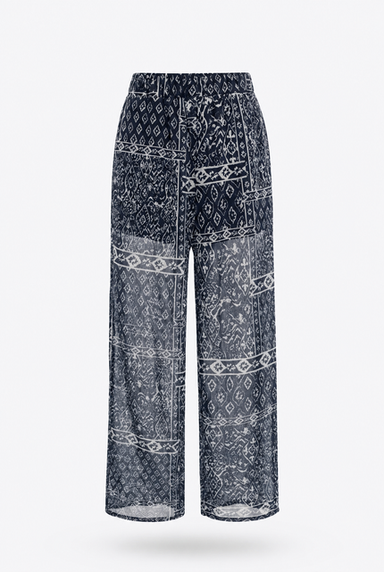 Navy Blue Wide Leg Trouser Sheer Fabric Design