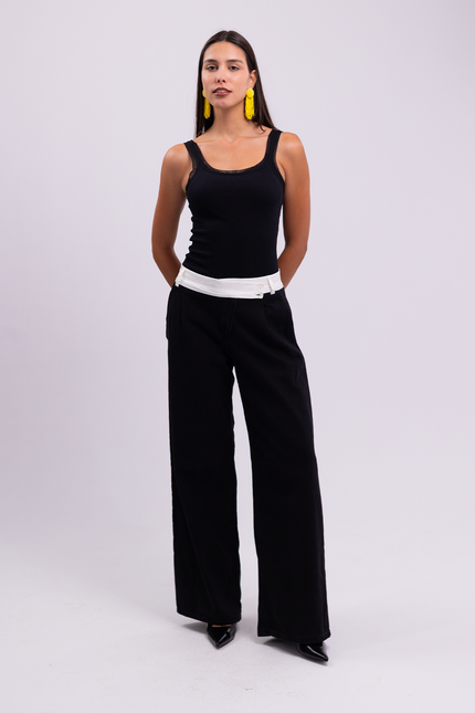 Black Sheer Trim Tank Top