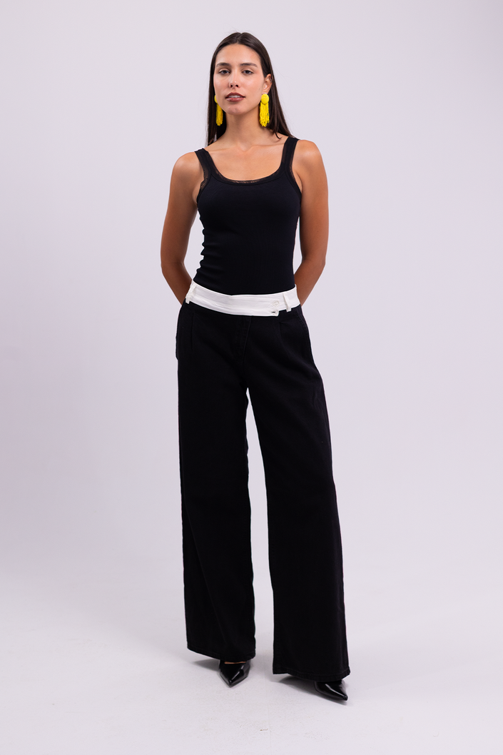 Black Sheer Trim Tank Top
