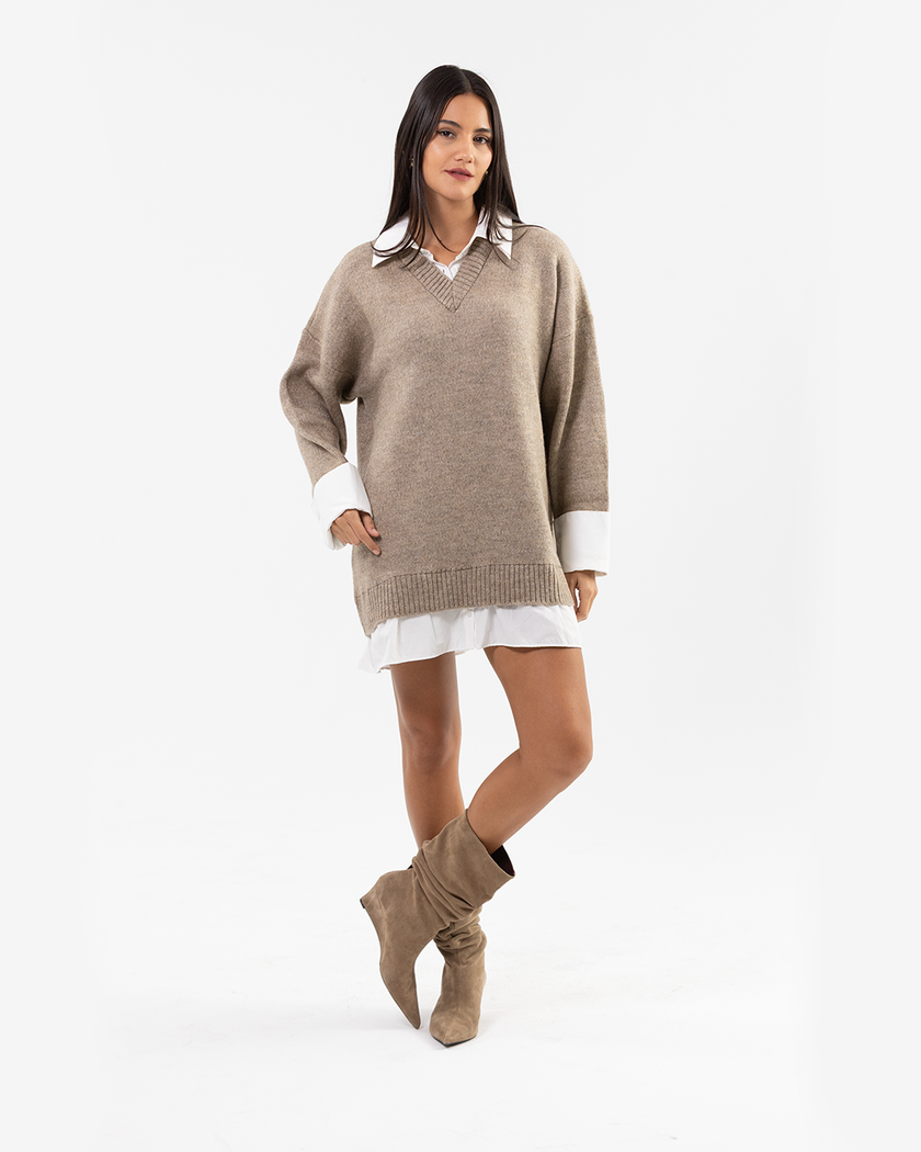 Mock-Layered Sweater Dress