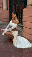 Two Piece Set In Cream - CropTop & Ruffle Skirt