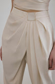 Front Pleated Linen Blend Ecru Trousers