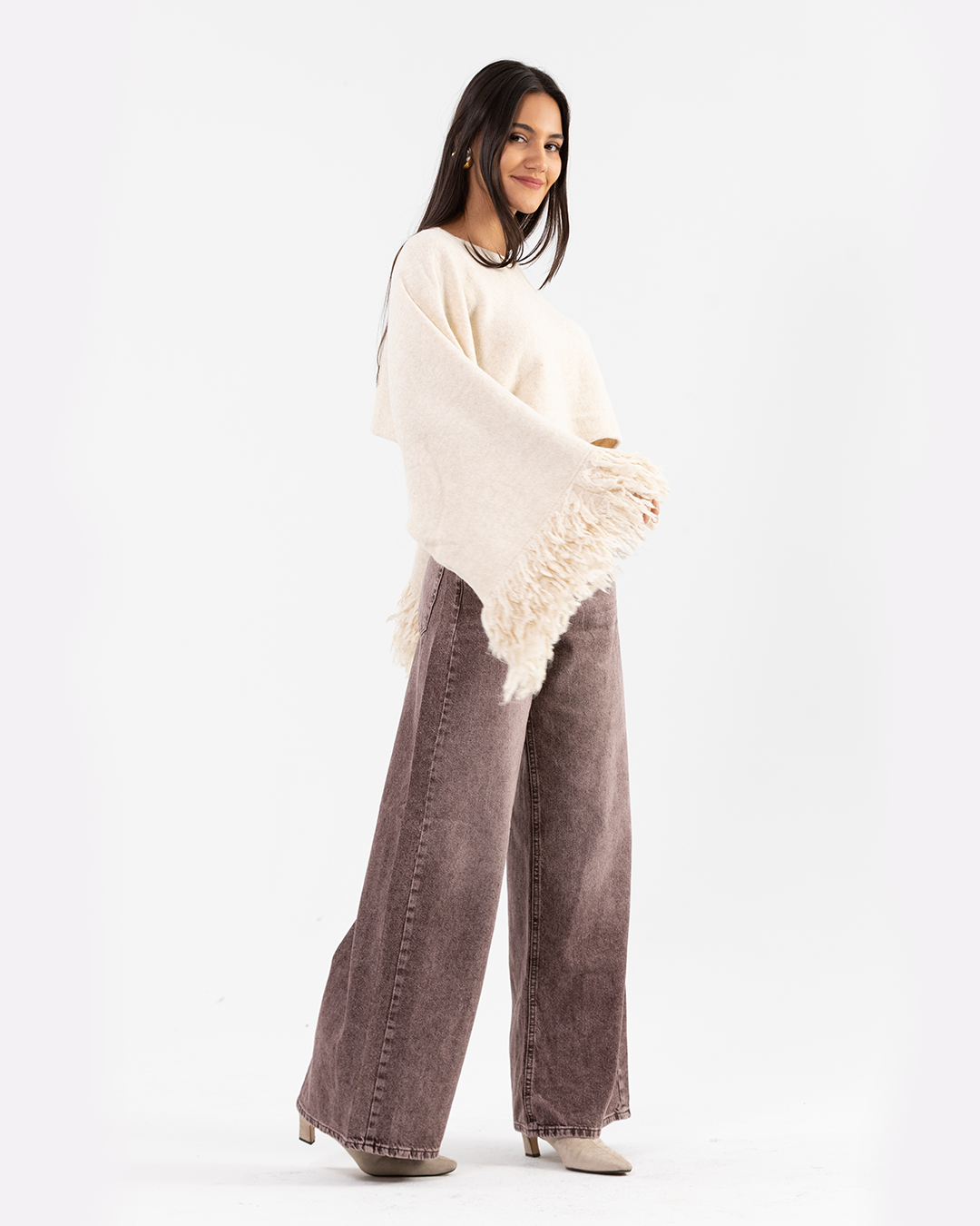 Crème Fringe Sleeve Pullover