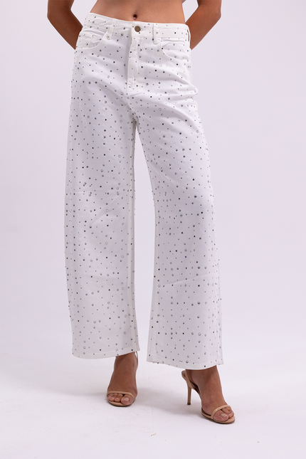 Embellished White Straight Jeans