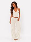 Off White Ribbed Wide Leg Pants
