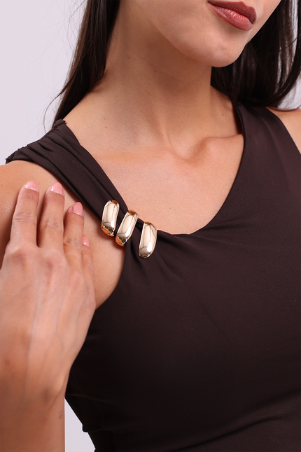 Brown Asymmetrical Top with Gold Clip Detail
