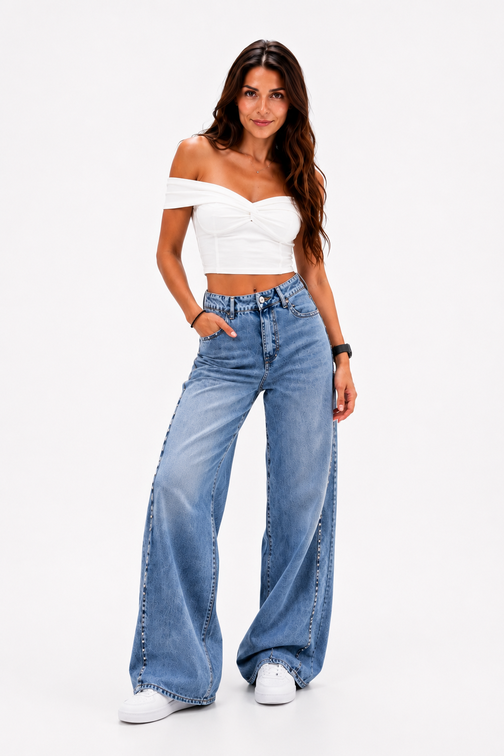 High Waist Blue Denim with Stud Details