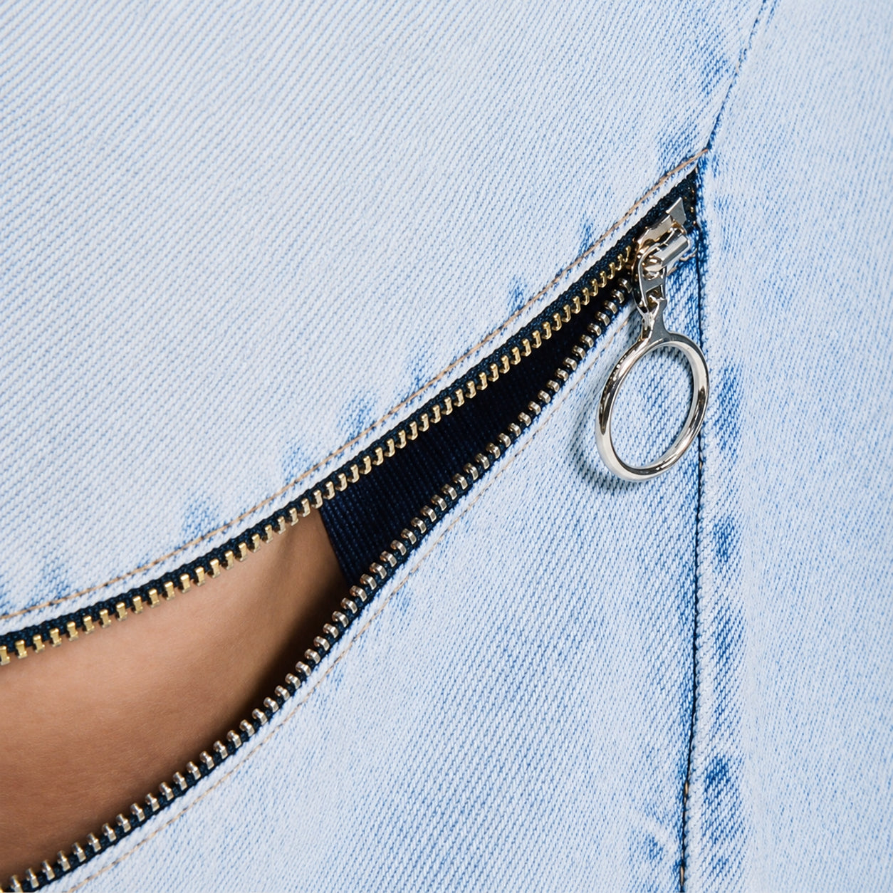 Raw Cut Light Blue Denim with Zipper Details