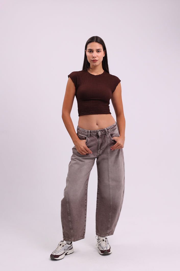 Brown Crew Neck Top