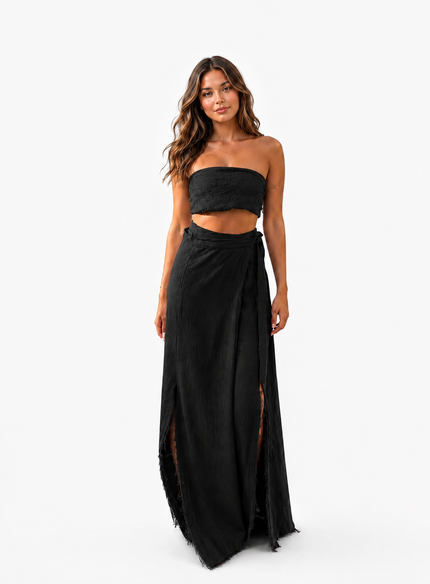 Black Linen Wrap Skirt